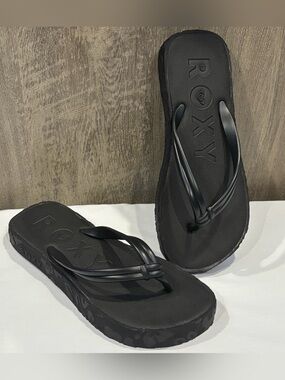 Roxy Glow Up Black Chunky Platform Y2K Flip Flop Sandals Womens Size 8 EUC